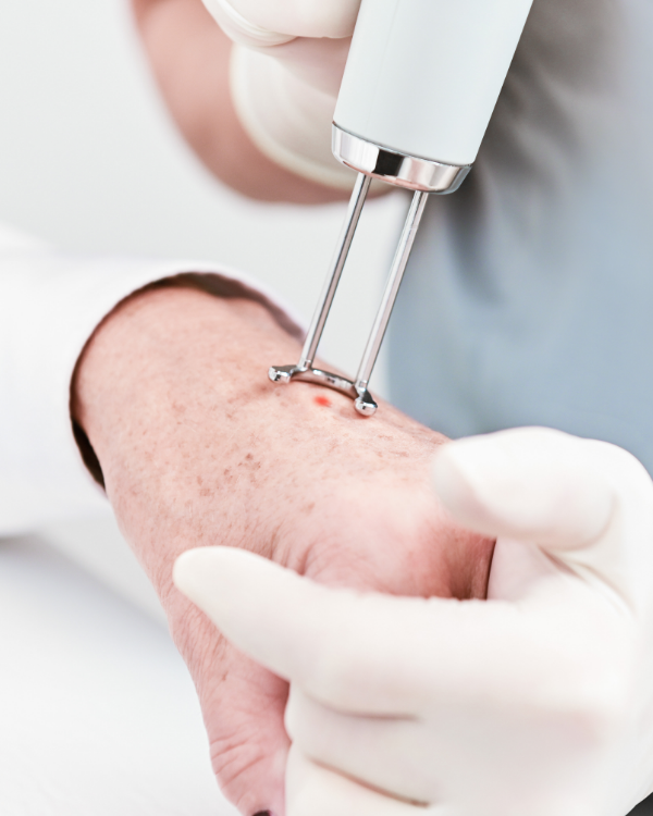 Präzise Hautbehandlung bei Dr. Peter Seiringer: Einsatz moderner Lasertechnologie durch geschultes Fachpersonal zur Entfernung von Hautveränderungen. Schonende und effektive Methoden in der dermatologischen Praxis.